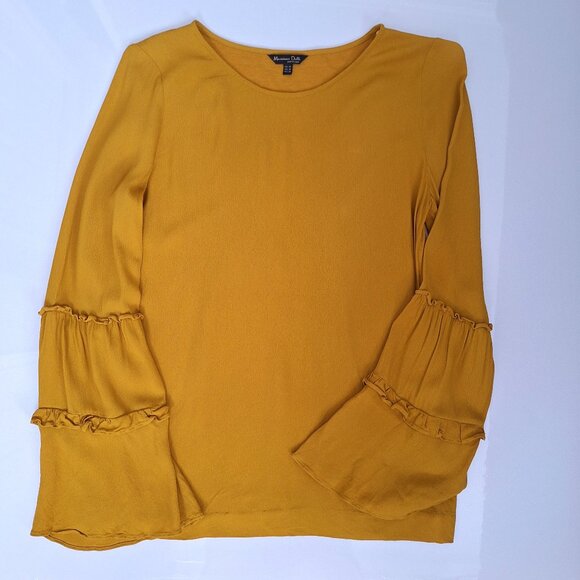 Massimo Dutti Yellow Ochre Top with Ruffle Detail Sleeves - Picture 1 of 8